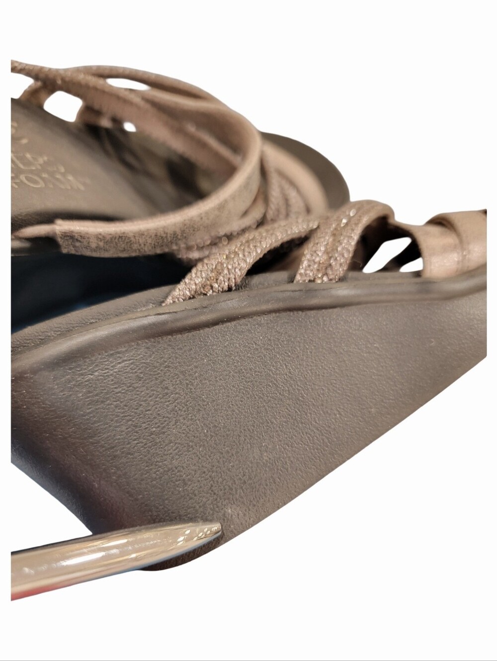 Skechers Cali Rumble On Classy Way Pewter Wedge Sandals Multi Strap Slide Womens - Picture 12 of 15